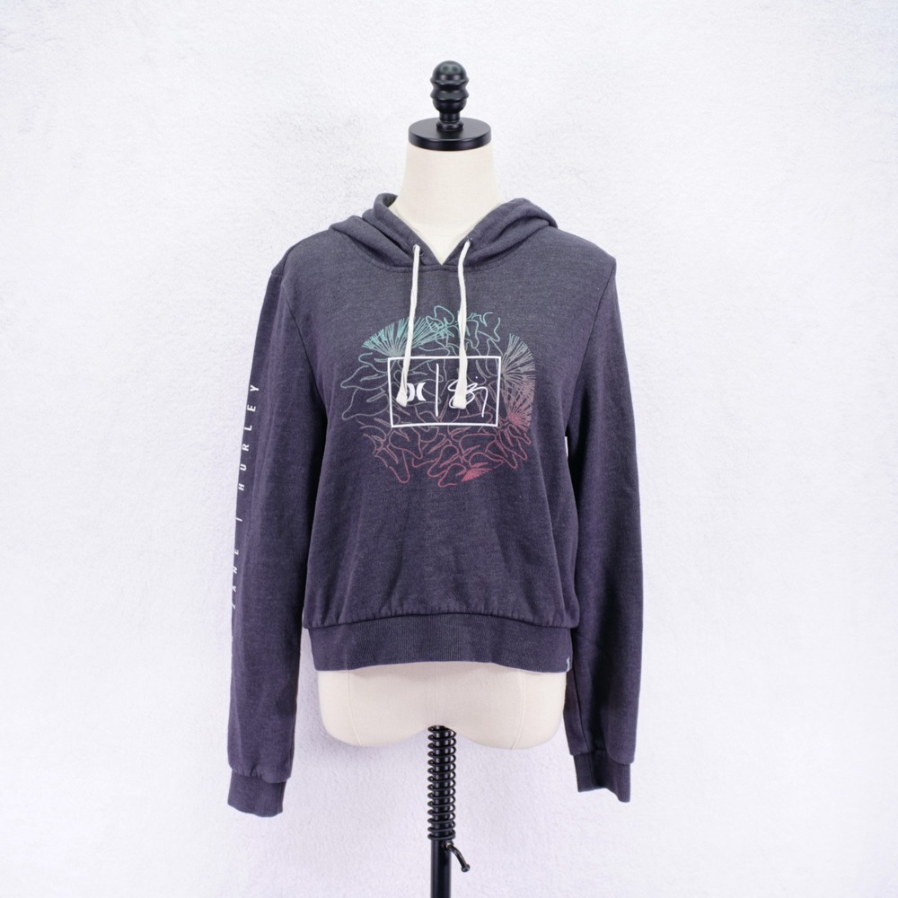 Hurley -Medium- Gray Hooded Long Sleeve Pullover Sweater Floral